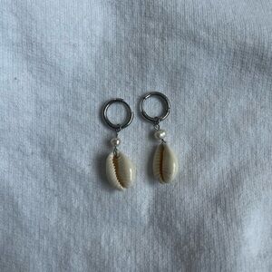 Shell and Pearl Hoop Earrings